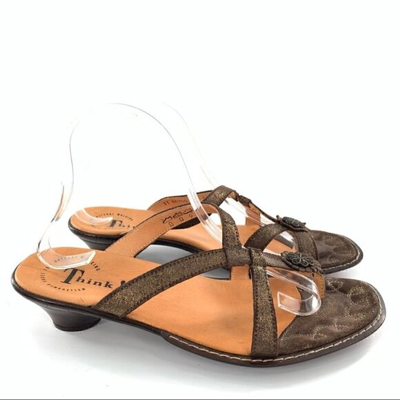 Think! Shoes - Think SoSo womens sandals size 11 chocolate brown floral toe ring